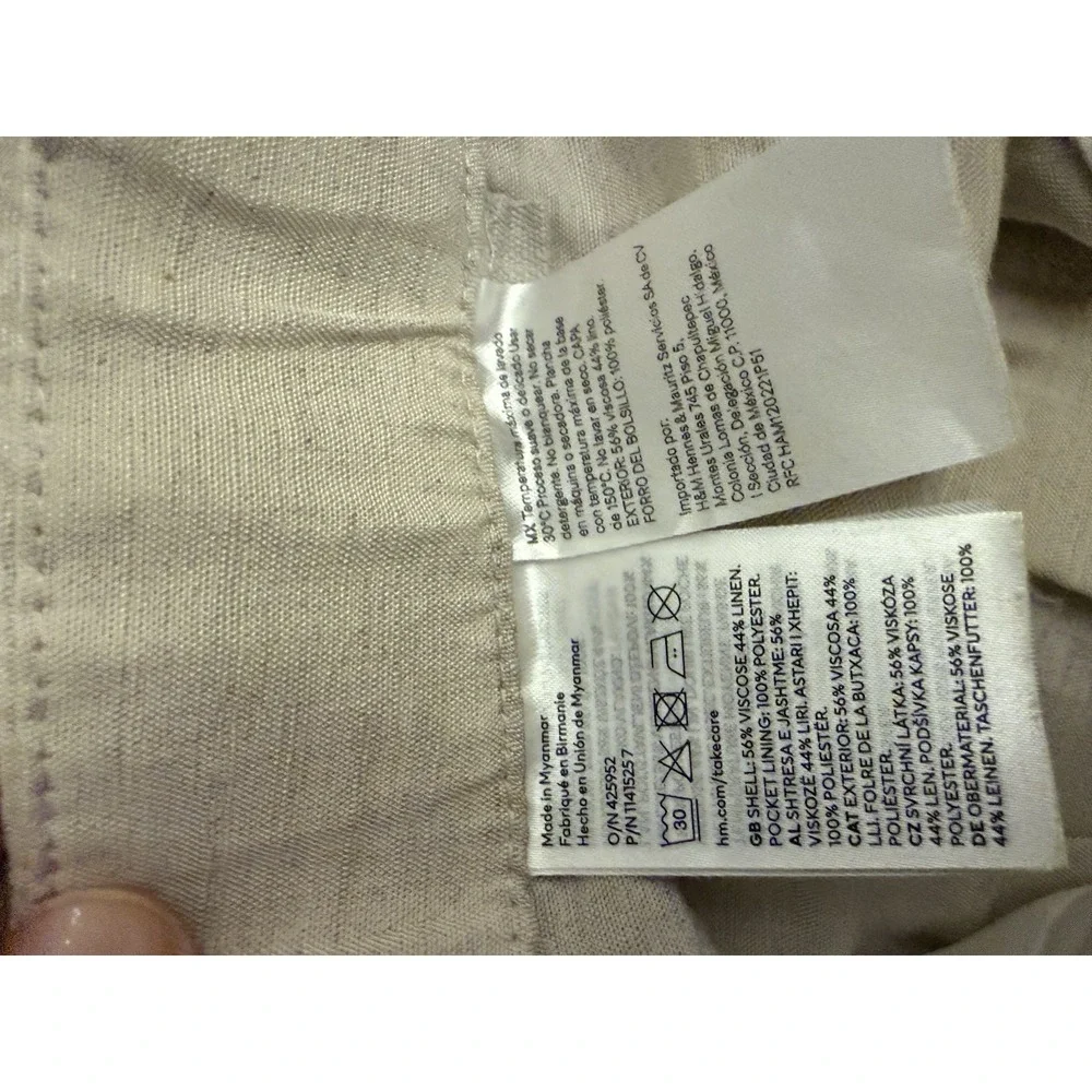 H&M Women's Linen Pants 12 Off‎ White Business Casual Mid-Rise Tapered Leg